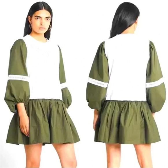 *Final Price* TANYA TAYLOR Kirstie Puff-Sleeve Olive Green X-Small NWT Oversized - Picture 2 of 7